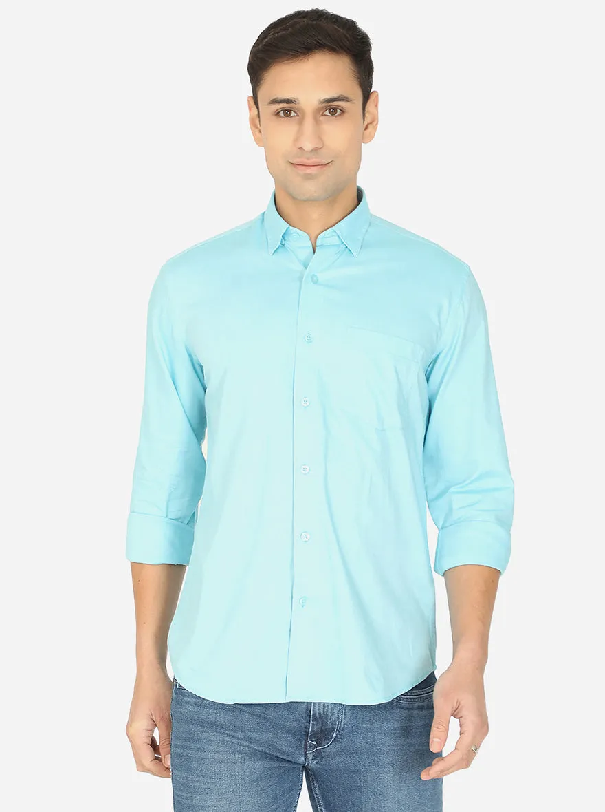 Riveu Blue Solid Slim Fit Casual Shirt | JadeBlue