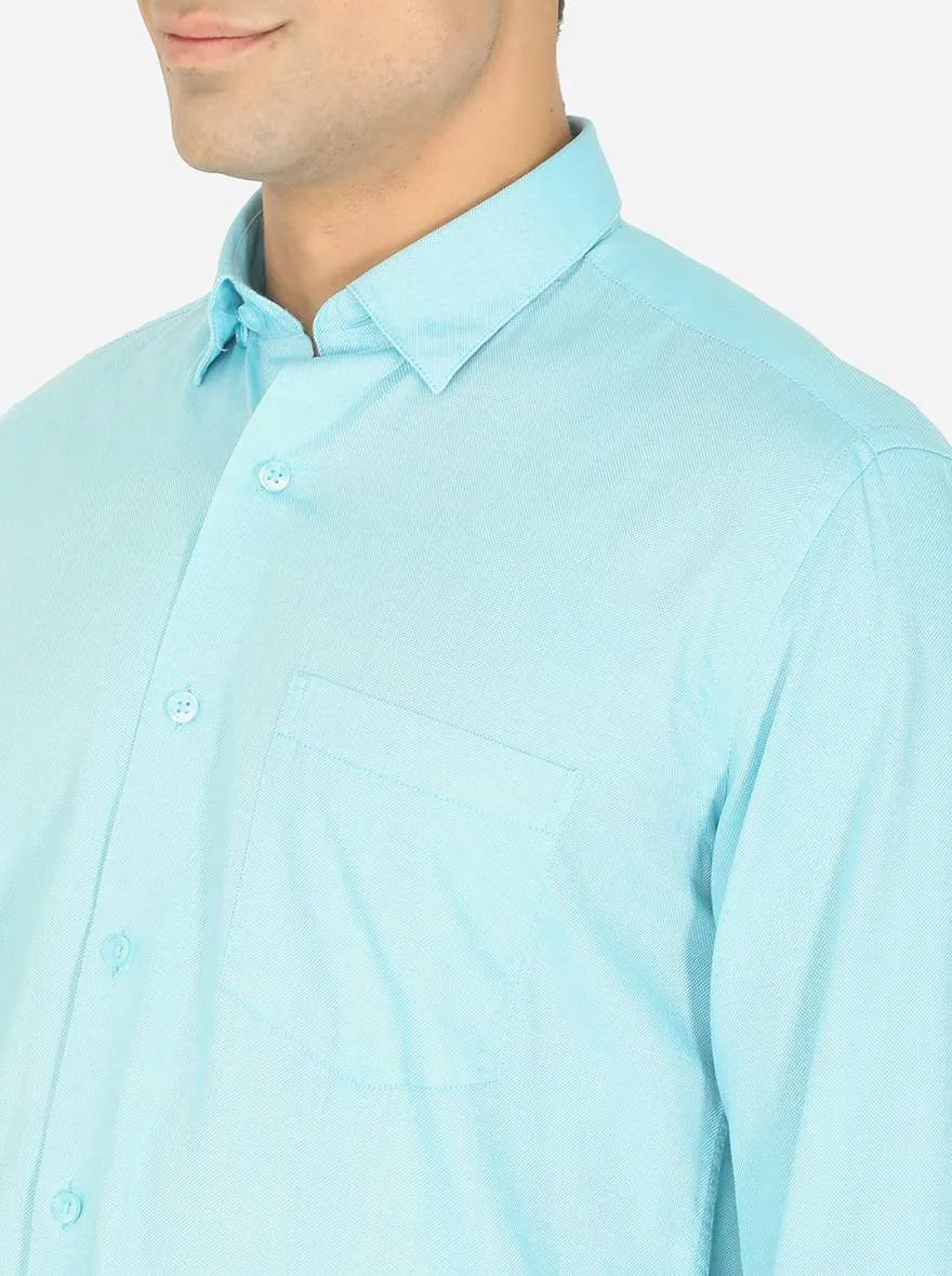 Riveu Blue Solid Slim Fit Casual Shirt | JadeBlue