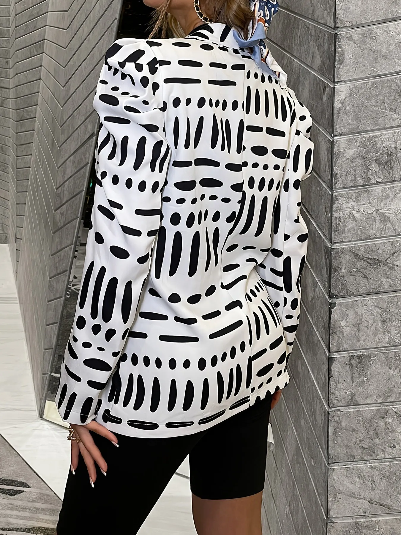 Sexy Geometric Print Casual Colorblock Long Sleeve Fashion Loose Blazer Outerwear