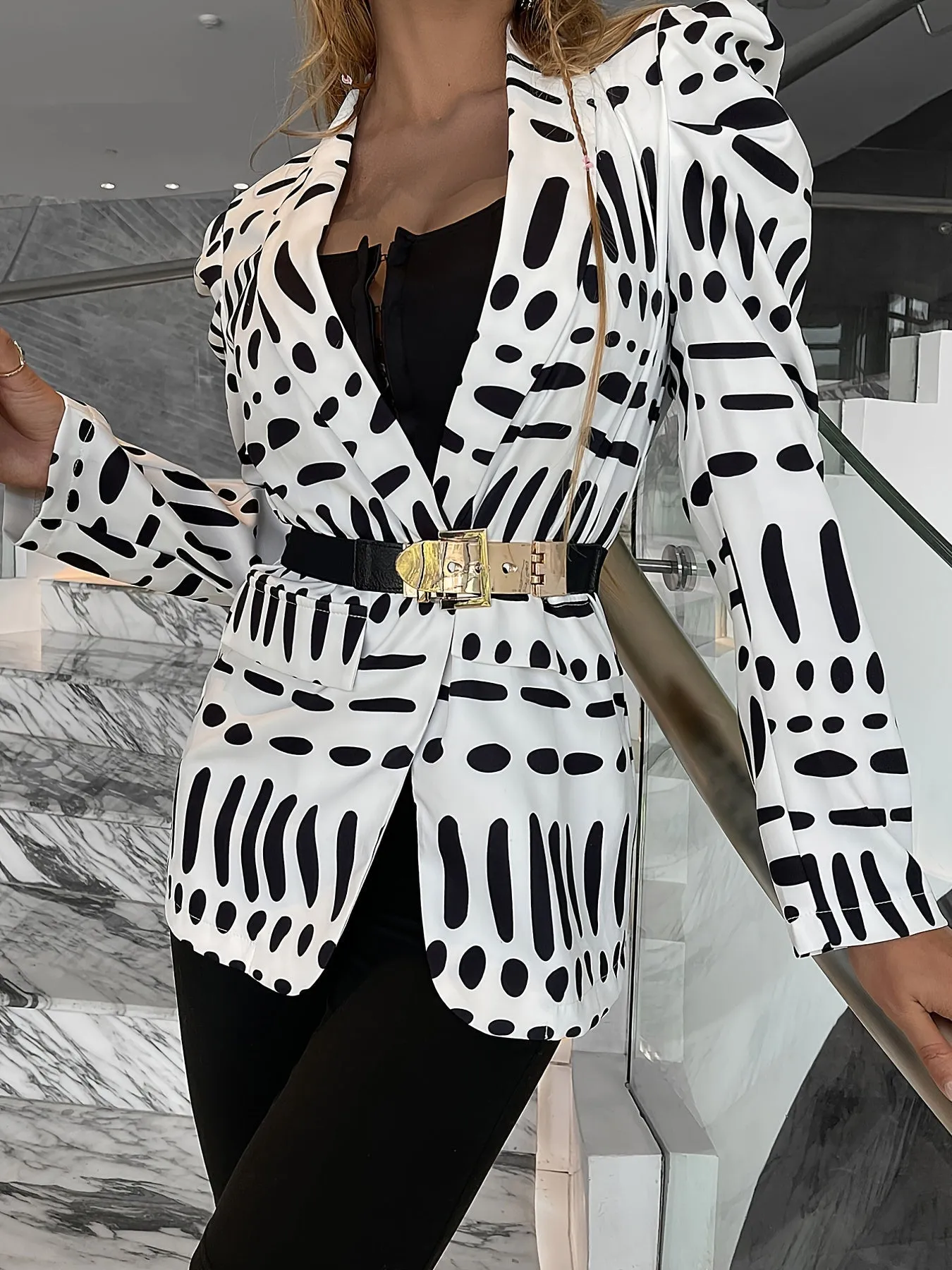 Sexy Geometric Print Casual Colorblock Long Sleeve Fashion Loose Blazer Outerwear