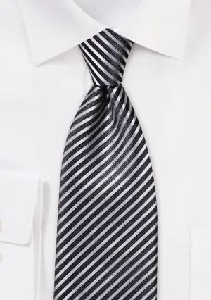 Smoke Gray and Charcoal Narrow Striped Necktie