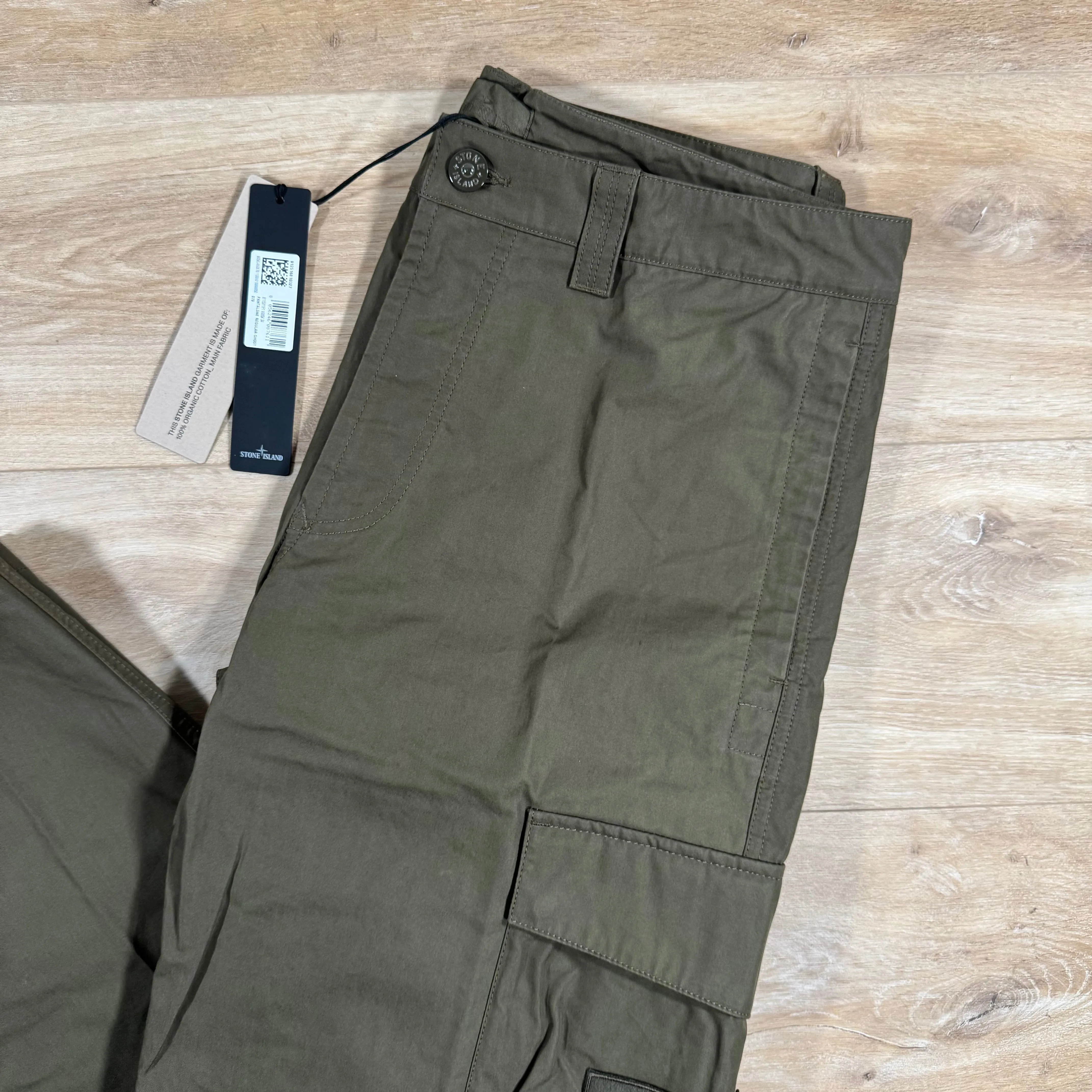 Stone Island Weatherproof Canvas Ghost Cargo Trousers in Military Green