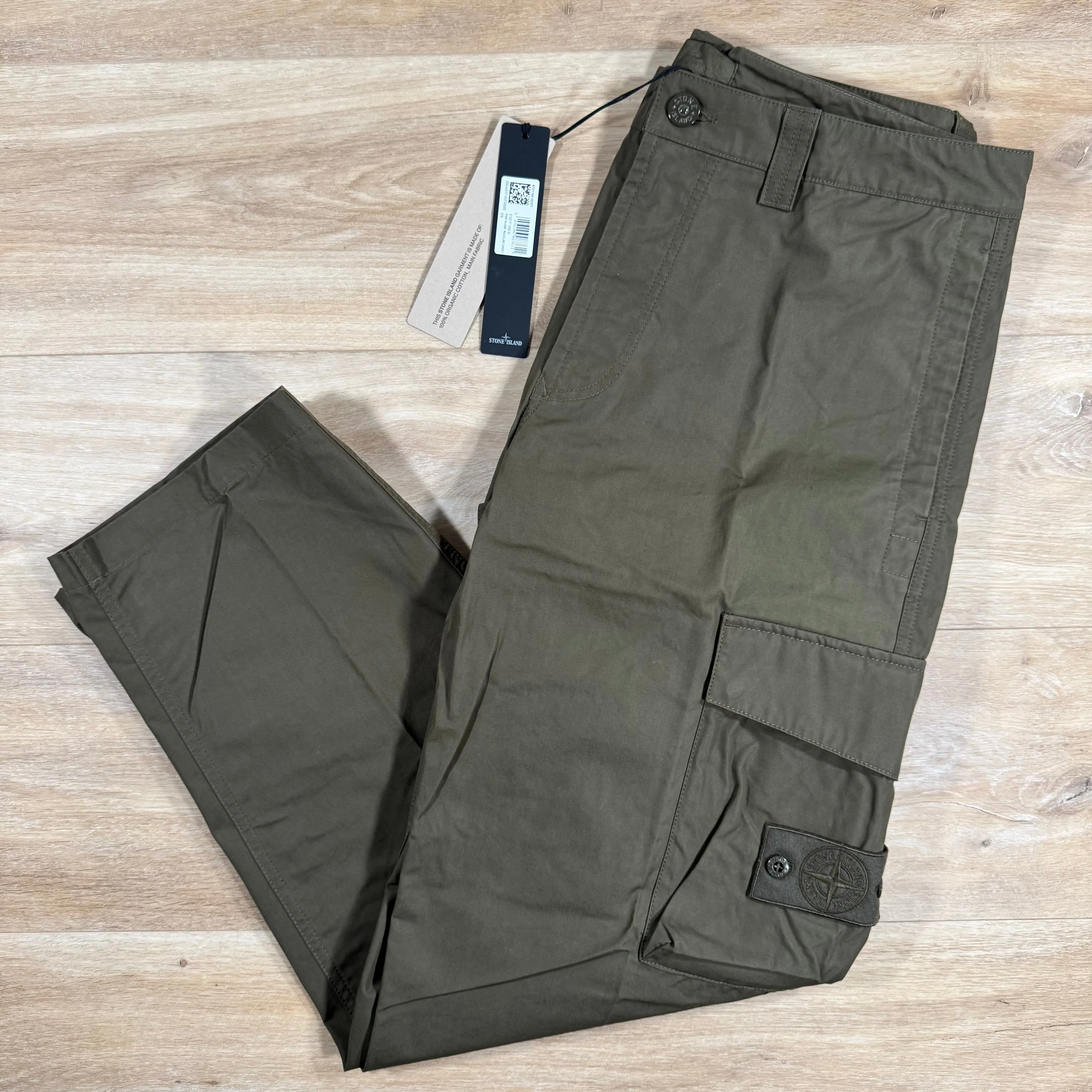 Stone Island Weatherproof Canvas Ghost Cargo Trousers in Military Green