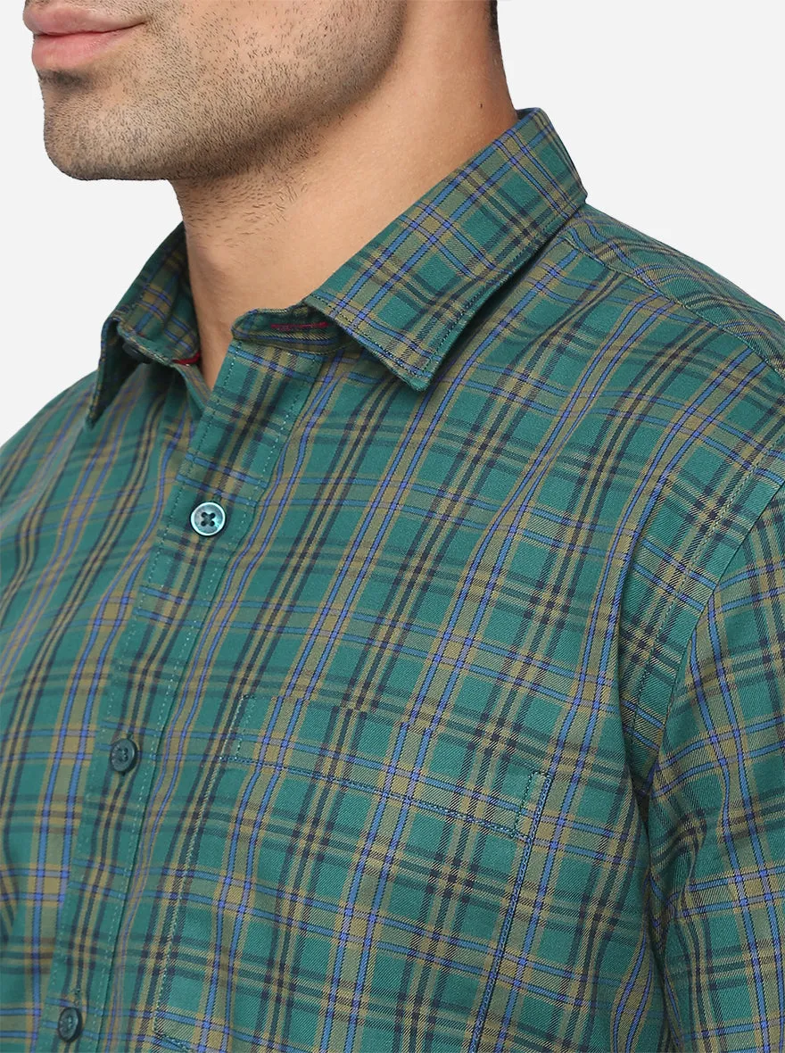 Storm Green Checked Slim Fit Casual Shirt | Greenfibre