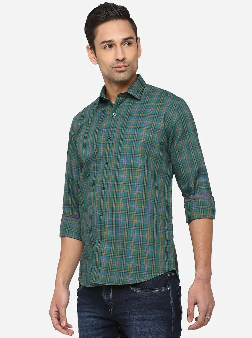 Storm Green Checked Slim Fit Casual Shirt | Greenfibre