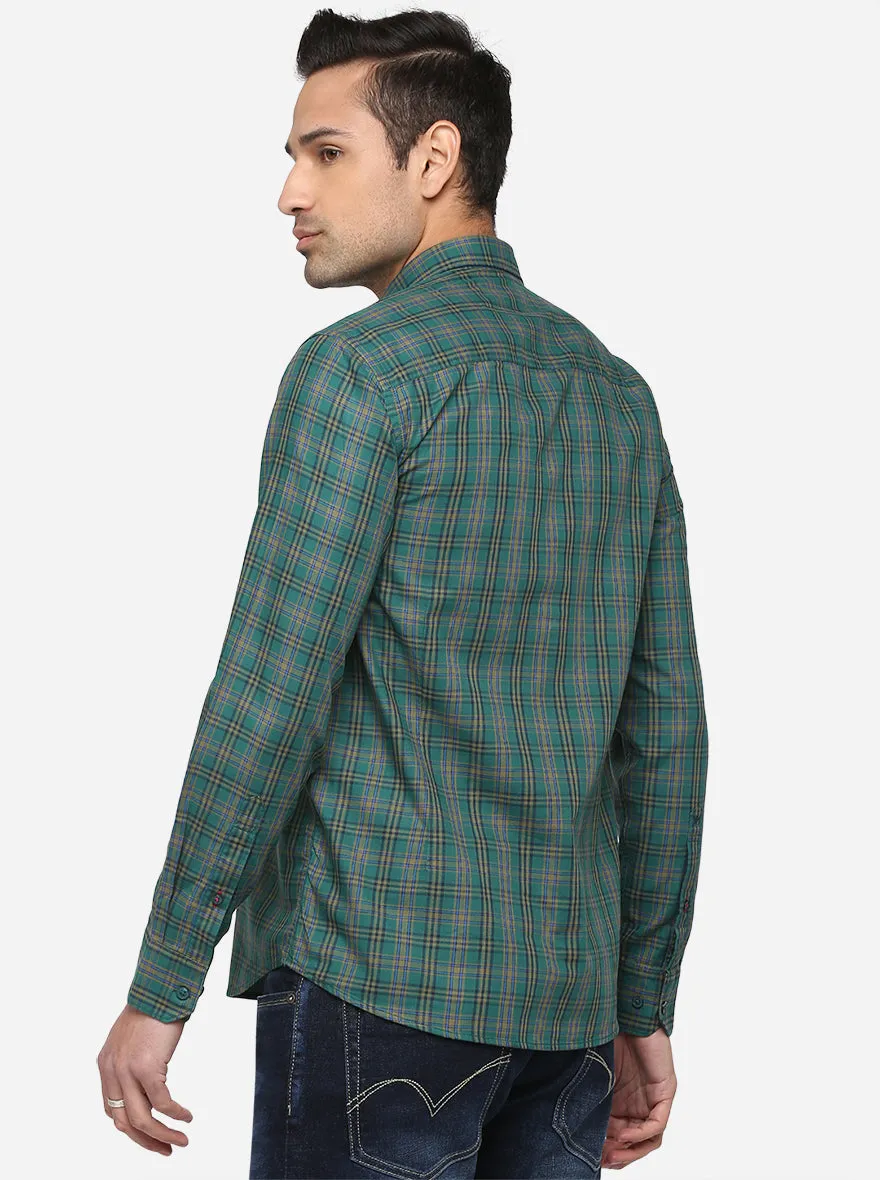 Storm Green Checked Slim Fit Casual Shirt | Greenfibre