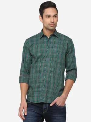 Storm Green Checked Slim Fit Casual Shirt | Greenfibre