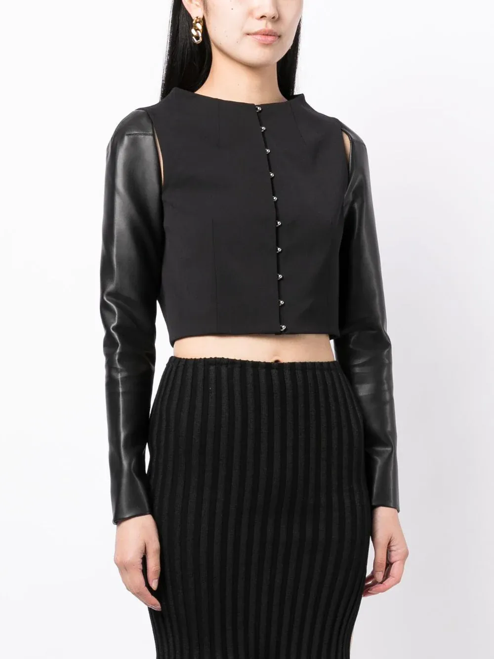 Tailored Top With Leather Sleeve