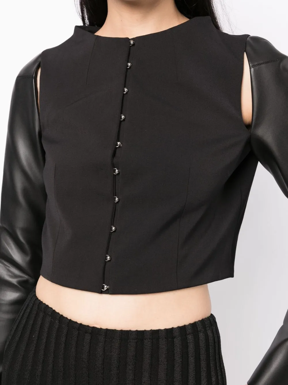 Tailored Top With Leather Sleeve