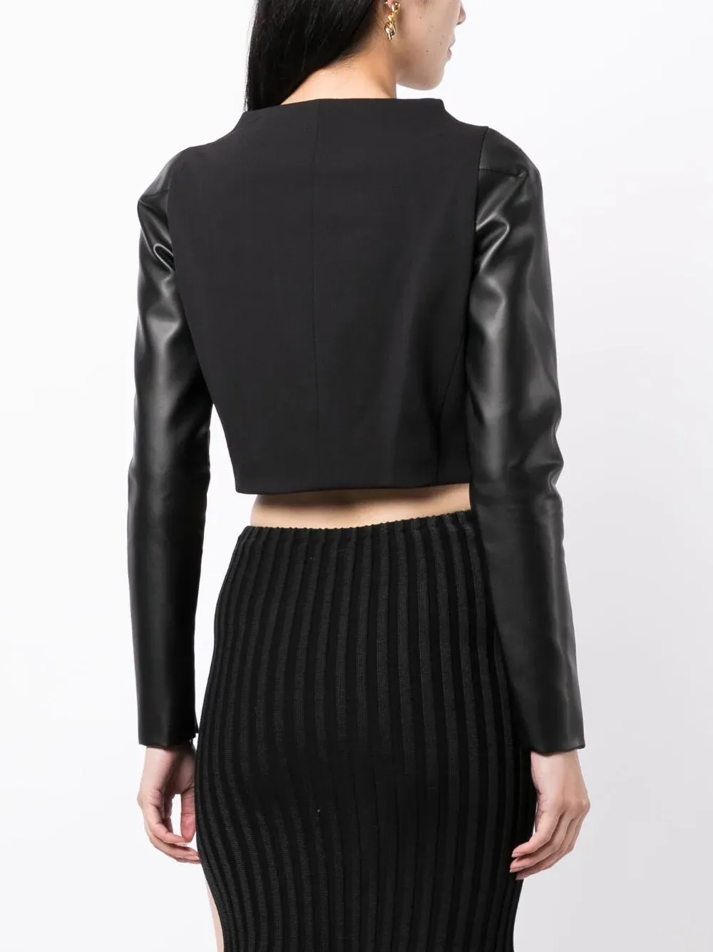 Tailored Top With Leather Sleeve