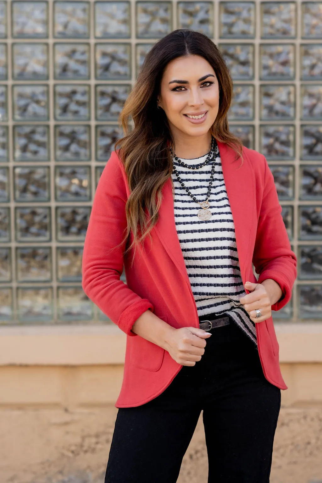 Textured Stripes Side Slit Tank