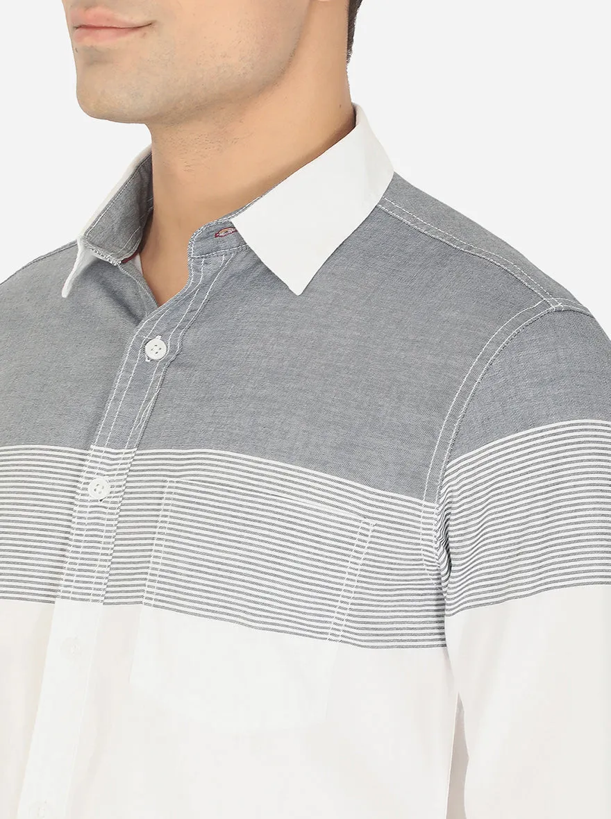 White & Grey Striped Slim Fit Semi Casual Shirt | Greenfibre