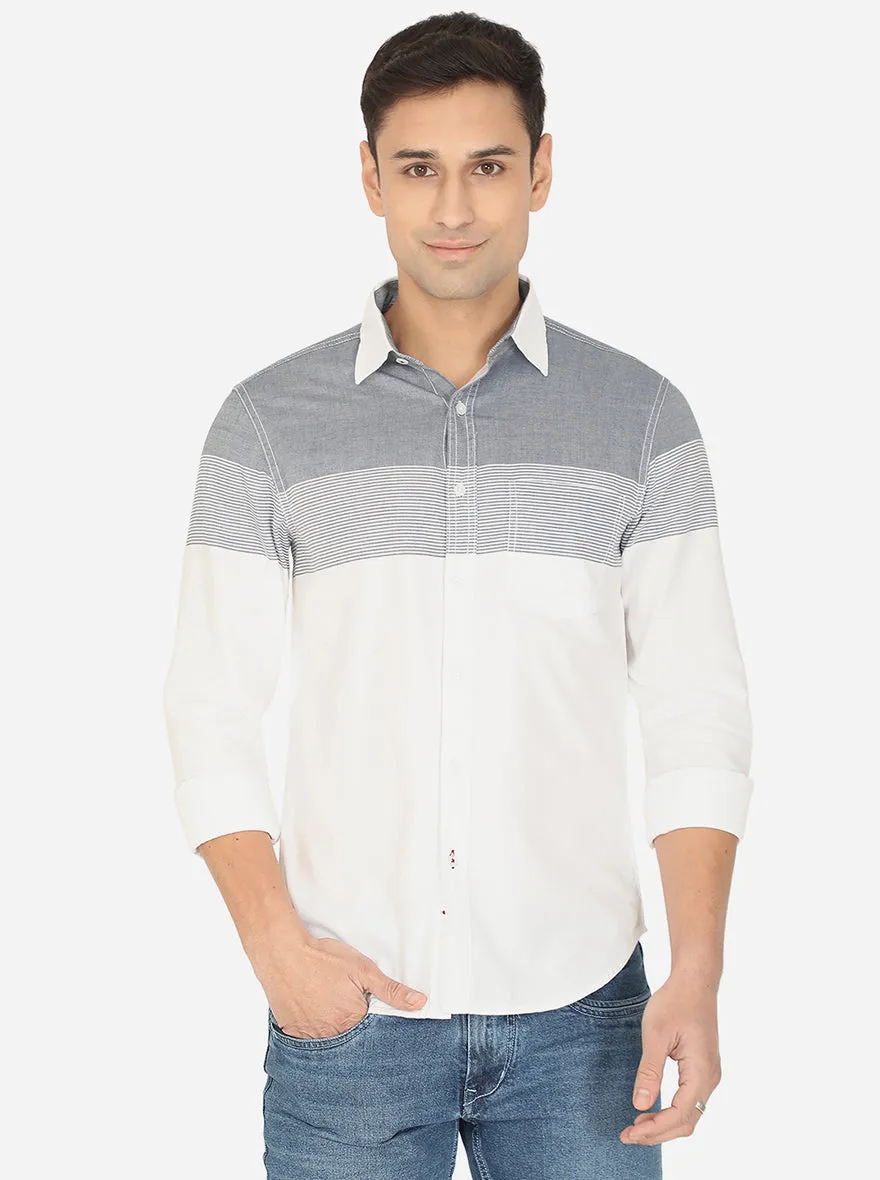 White & Grey Striped Slim Fit Semi Casual Shirt | Greenfibre