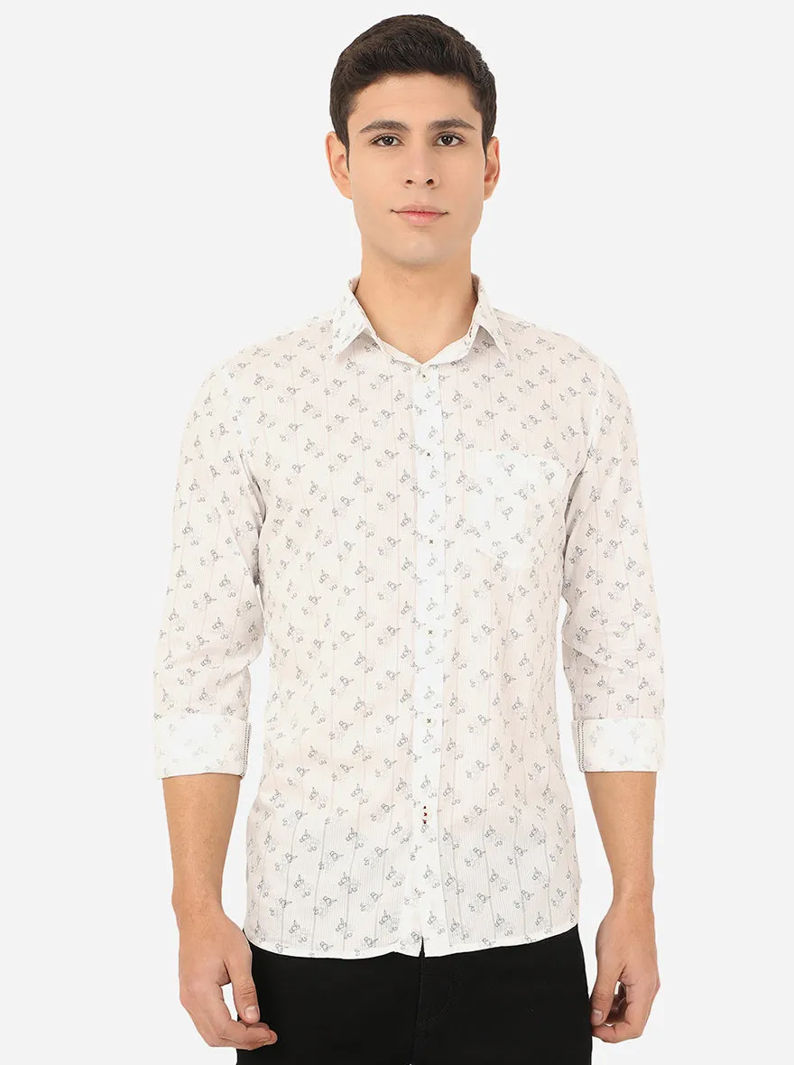 White Printed Slim Fit Semi Casual Shirt | JadeBlue