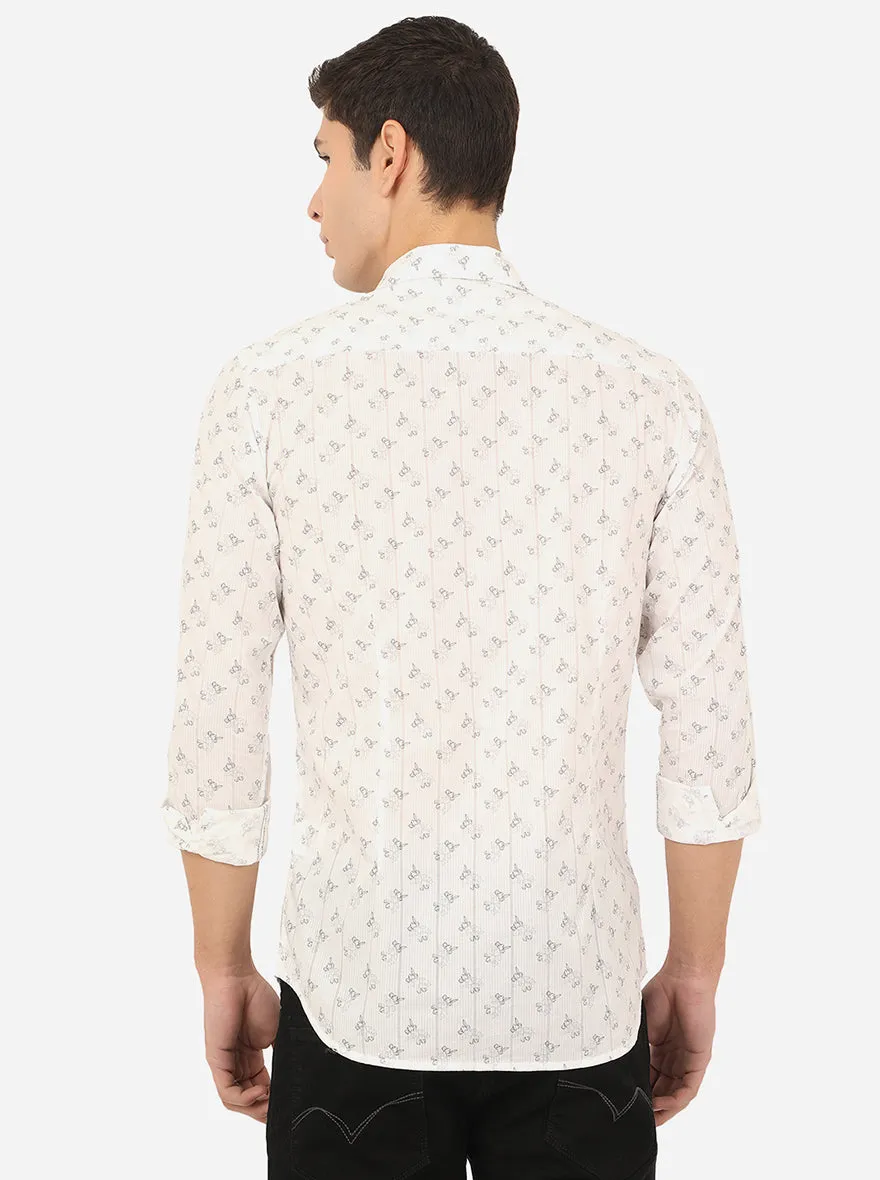 White Printed Slim Fit Semi Casual Shirt | JadeBlue