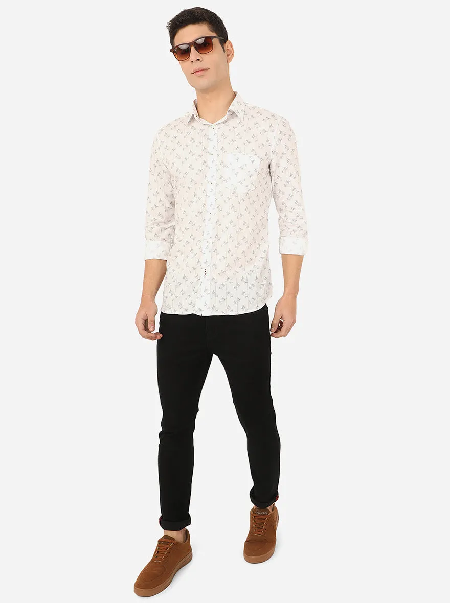 White Printed Slim Fit Semi Casual Shirt | JadeBlue