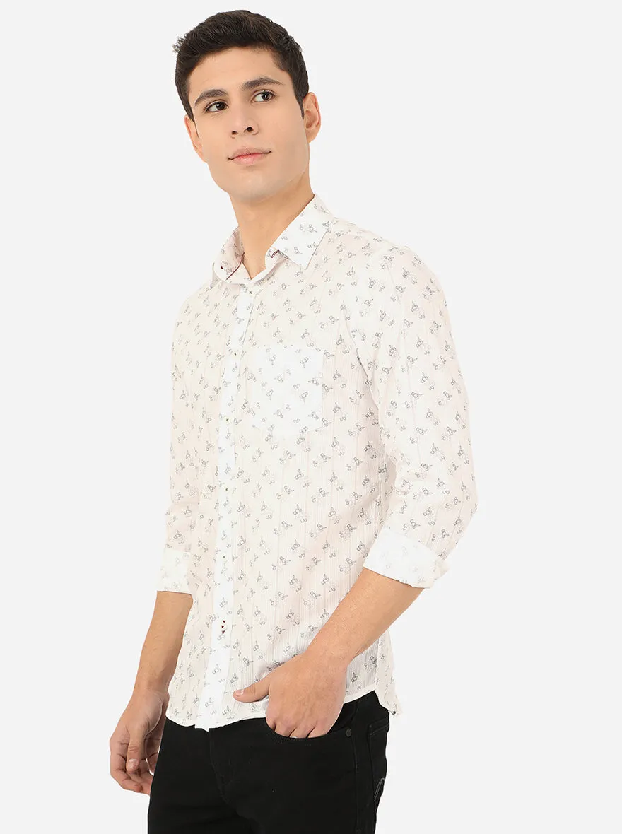 White Printed Slim Fit Semi Casual Shirt | JadeBlue