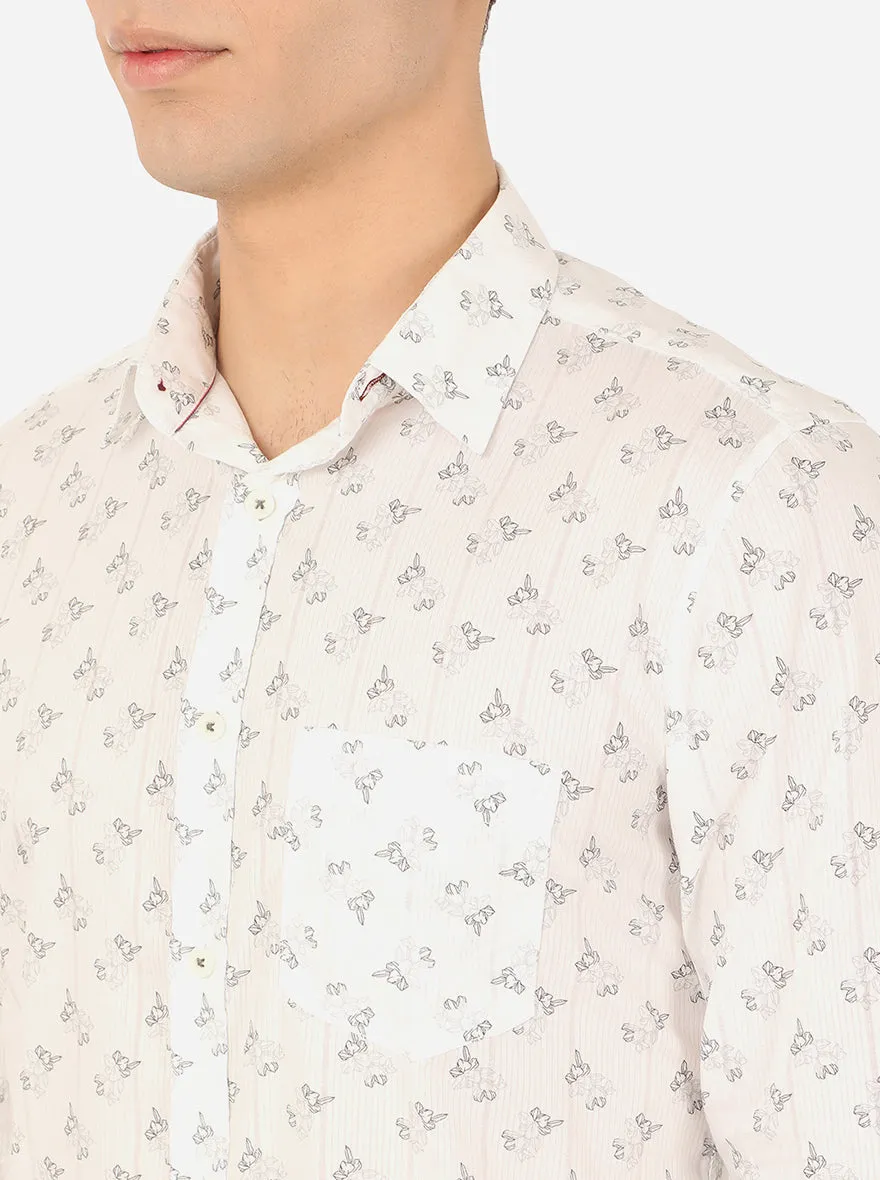 White Printed Slim Fit Semi Casual Shirt | JadeBlue