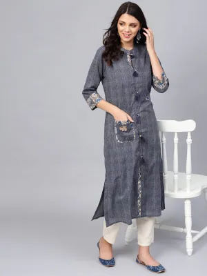 Women'S Blue Straight Kurta Plus Size