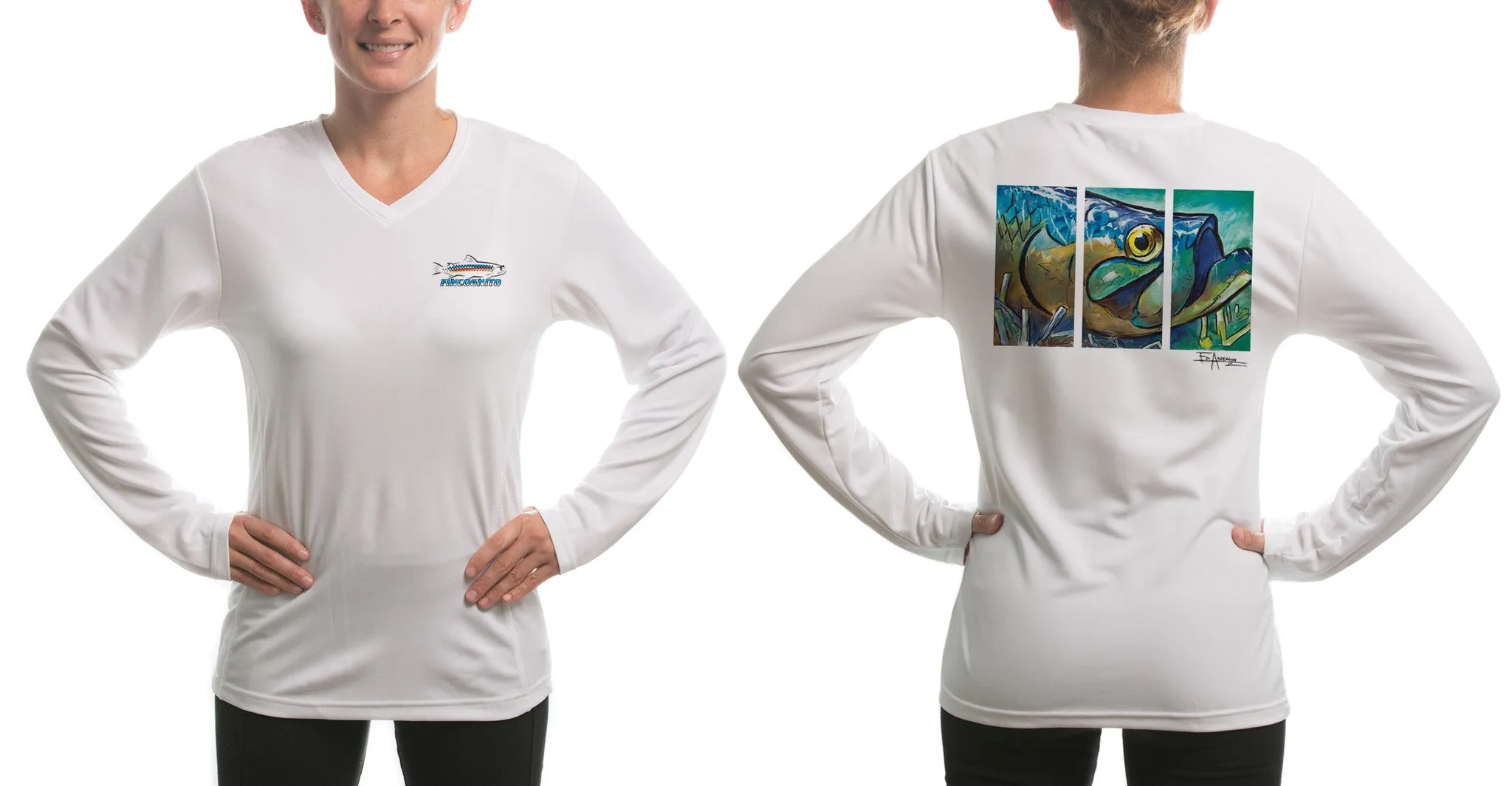 Women's Sun Protective Fishing Shirt White/Tarpon Layup